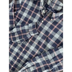 VTG Ralph Lauren Plaid Button Down Shirt Mens M Blue Red 100% Cotton